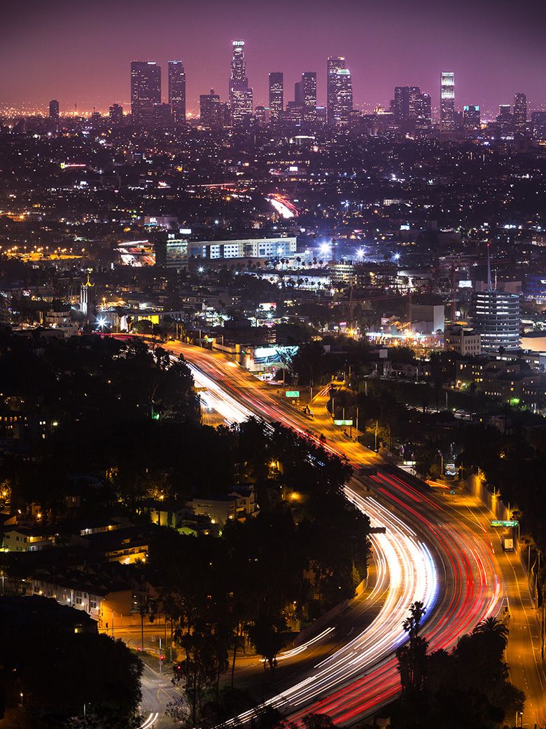 Downtown LA city skyline at night