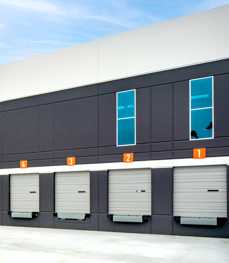 Loading bay dock doors at an industrial warehouse