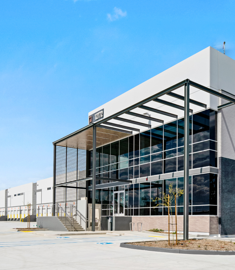 Exterior office and loading bay at an industrial warehouse