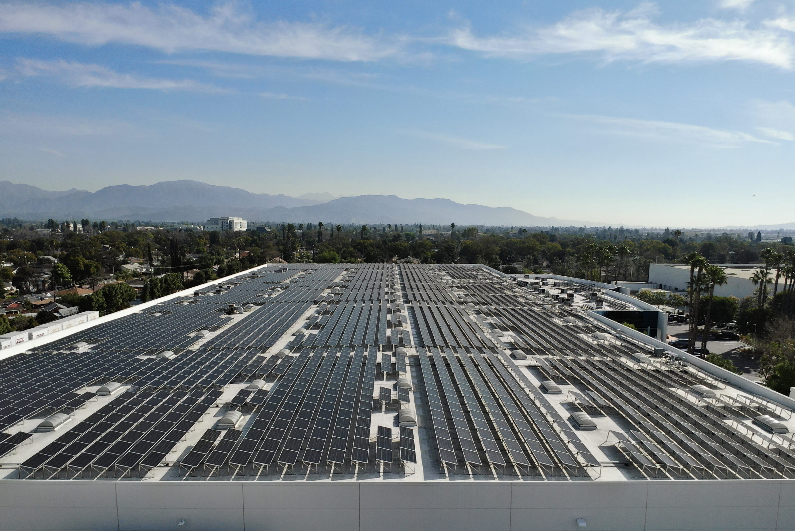 Solar array on the roof of an industrial building