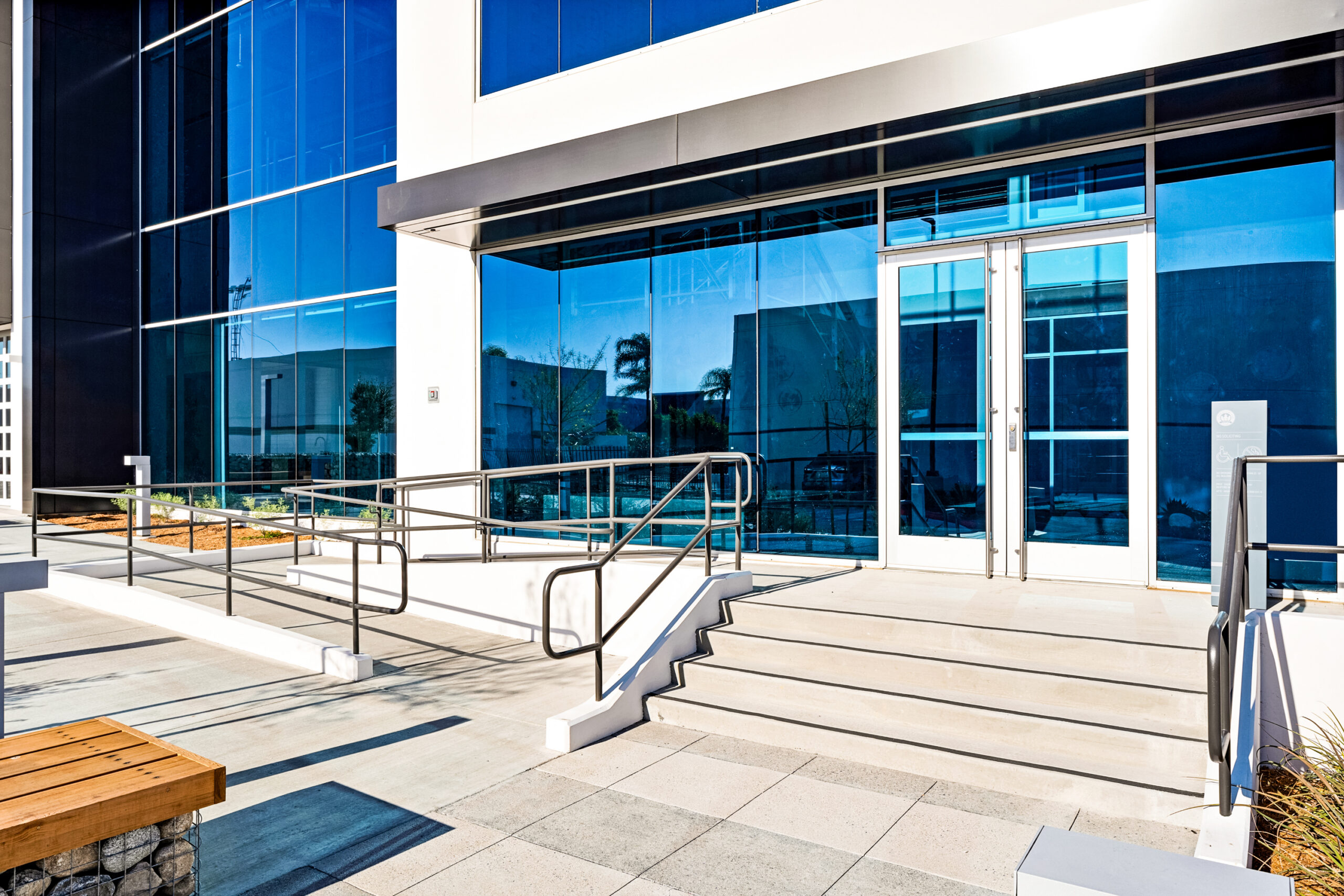 Photograph of an Anaheim, CA industrial building's exterior office