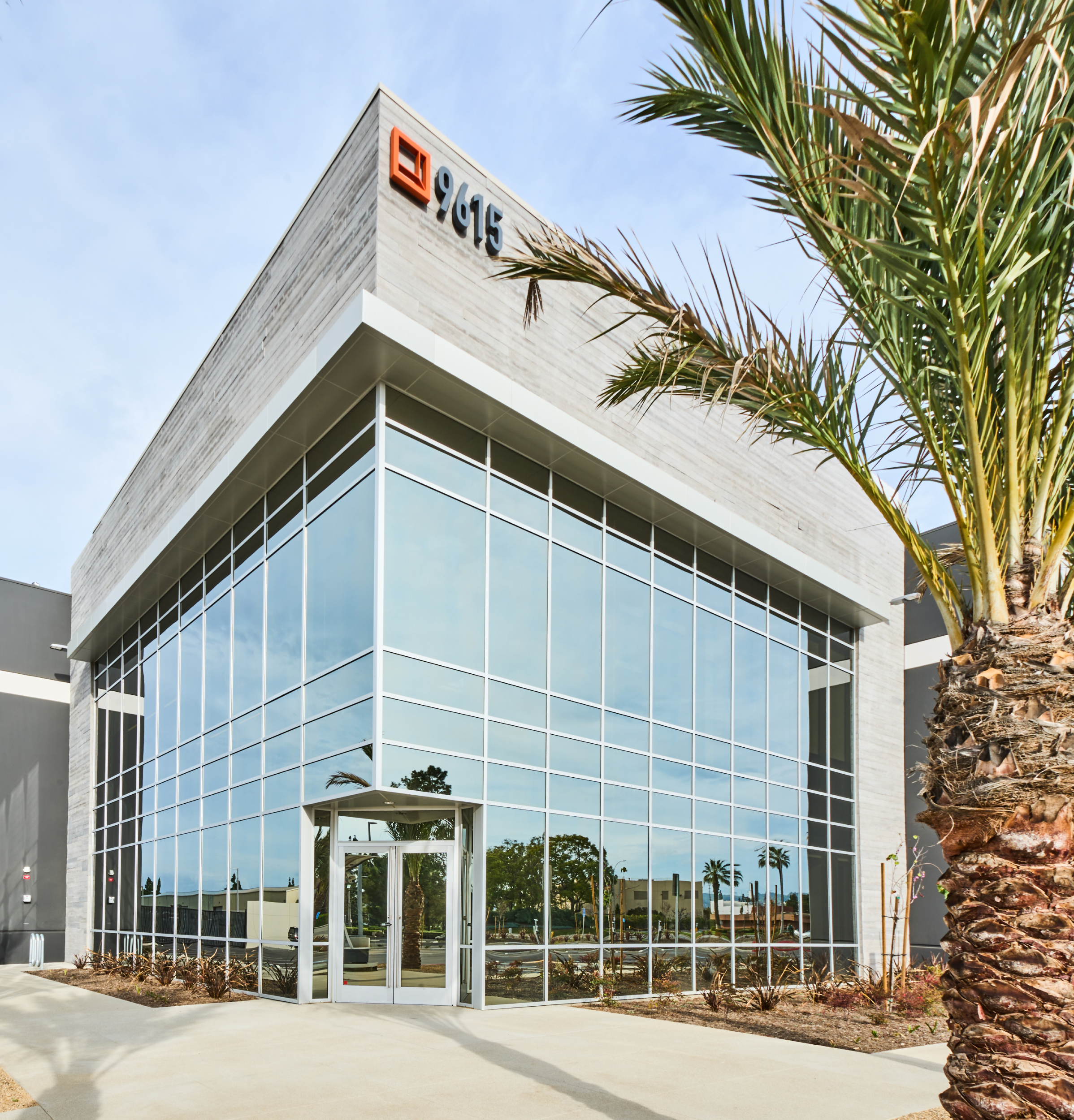 Photograph of an industrial building's exterior office